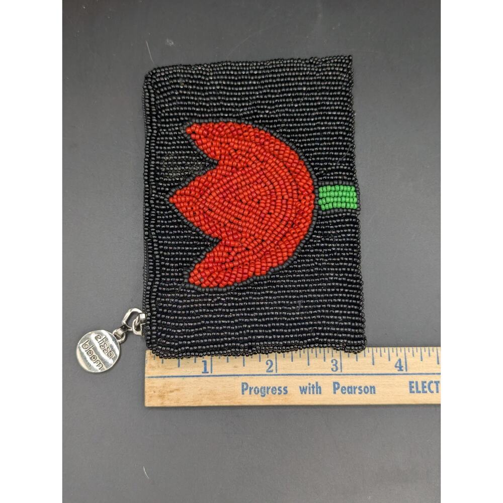Elissa Bloom NY Red Tulip Beaded Coin Purse Small Heart Zip Pouch Wallet - Picture 7 of 8